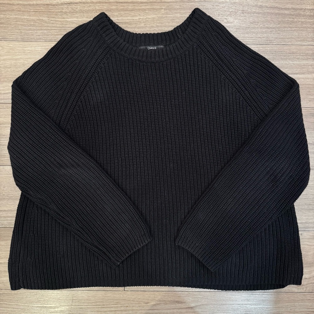 Quince 100% Organic Cotton Fisherman Crew Neck Black Sweater Size XL - Picture 8 of 14